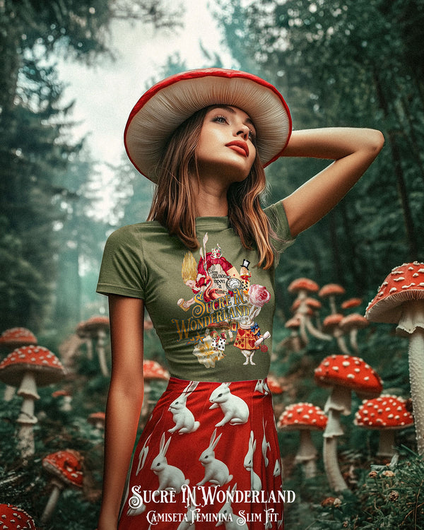 CAMISETA FEMININA SLIM FIT - SUCRÈ IN WONDERLAND Camiseta BeSucrè Cáqui Estonada P 