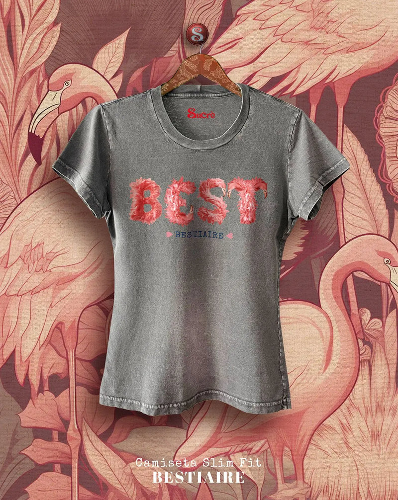 CAMISETA FEMININA SLIM FIT - BESTIAIRE Camiseta BeSucrè Cinza estonada P 