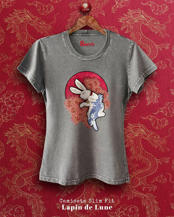 CAMISETA FEMININA SLIM FIT - LAPIN DU LUNE Camiseta BeSucrè Cinza estonada P 