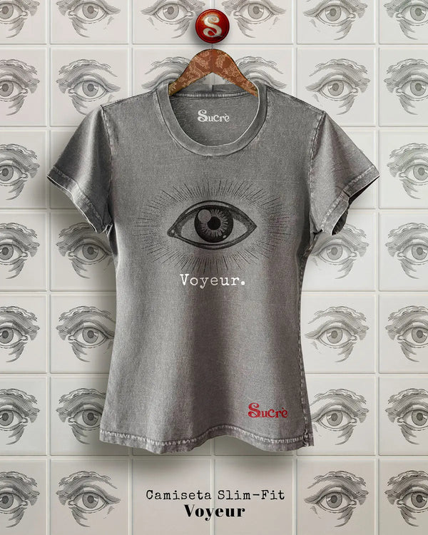 CAMISETA FEMININA SLIM FIT - VOYEUR Camiseta BeSucrè Cinza estonada P 